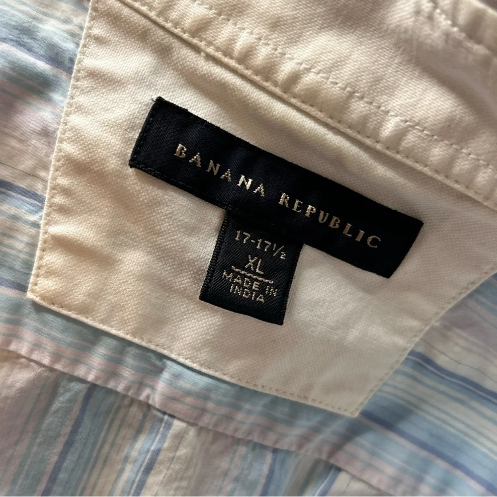 Banana Republic Blue Striped Dress Shirt Size XL 17- 17 1-2